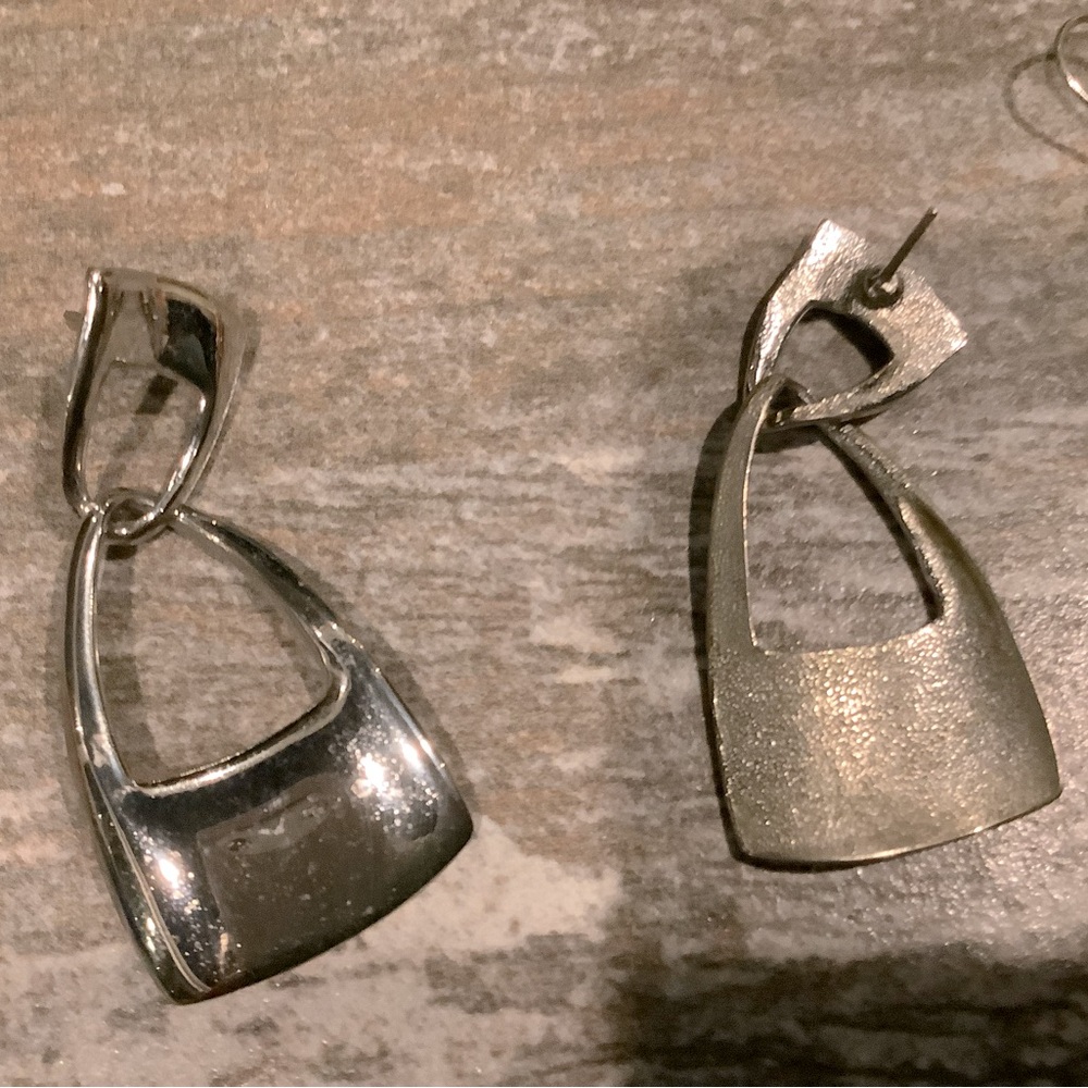 Vintage Silver Triangular Drop Post Earrings. - image 1